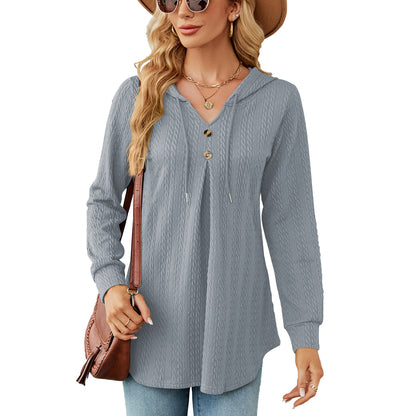 Autumn Winter V neck Loose Long Sleeve Hooded Sweaters Women Clothing Coat Women