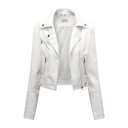 Veste en cuir à revers coupe slim à la mode pour femme