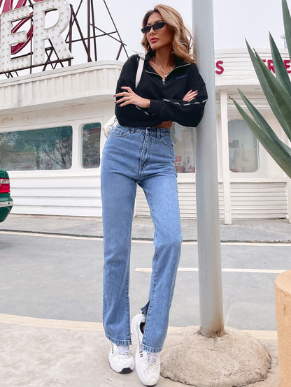 Pantalon en Denim taille haute pour femmes, vêtements décontractés assortis avec tout, printemps été