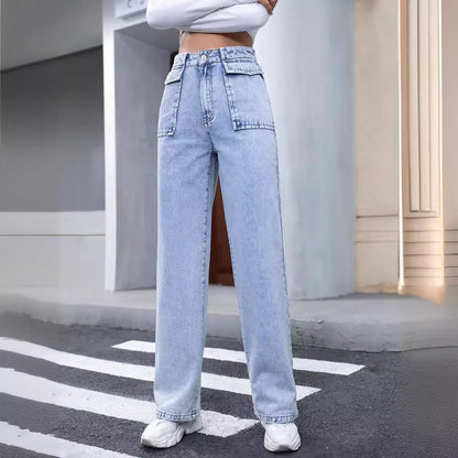 Pantalon en denim taille haute avec poche droite pour femme