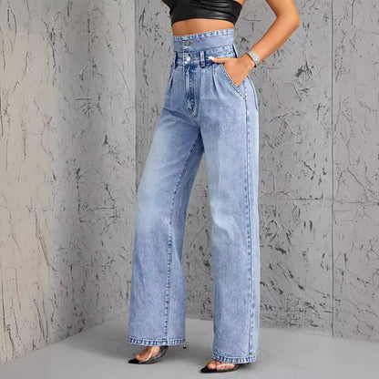 Pantalon en denim taille haute ample pour femme