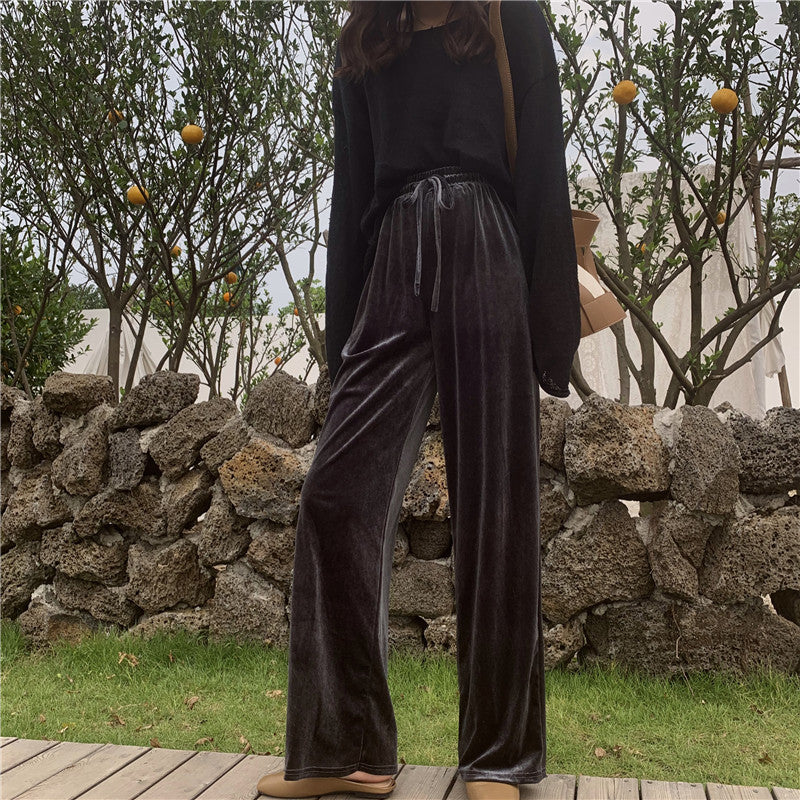 Pantalon de nettoyage droit en velours doré, effet drapé, ample, taille haute, printemps et automne