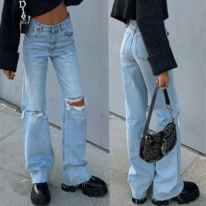 Pantalon large en denim Jean bootcut déchiré