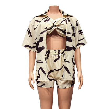 Women's Fashion Printed Shorts Suit