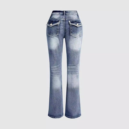 Jean taille haute pour femme, pantalon Slim, confortable, coupe droite, assorti à tout