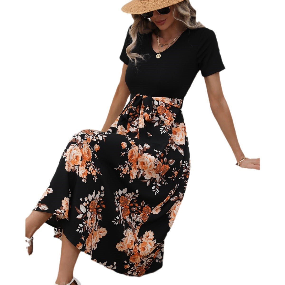 Women's Graceful And Fashionable U-neck Dress Printed Dress