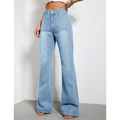 Pantalon en denim taille haute ample pour femme