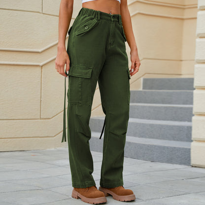 Pantalon Cargo délavé pour femme, jean avec ruban, décontracté, printemps et été