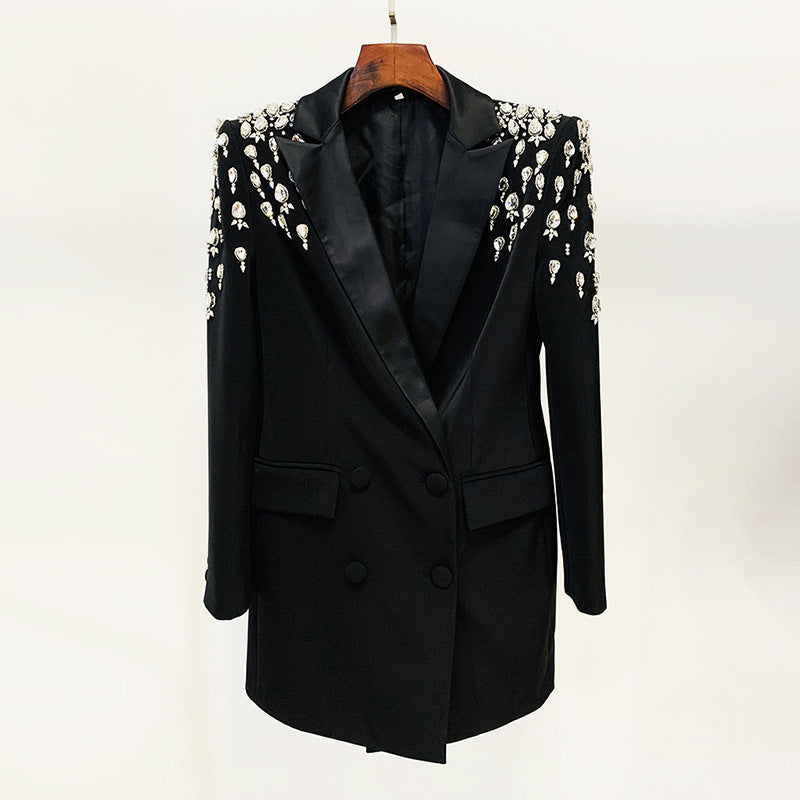 Star Handmade Wunderschöne Schwerindustrie Perlen Diamant Eingebettet Slim Fit Langen Blazer