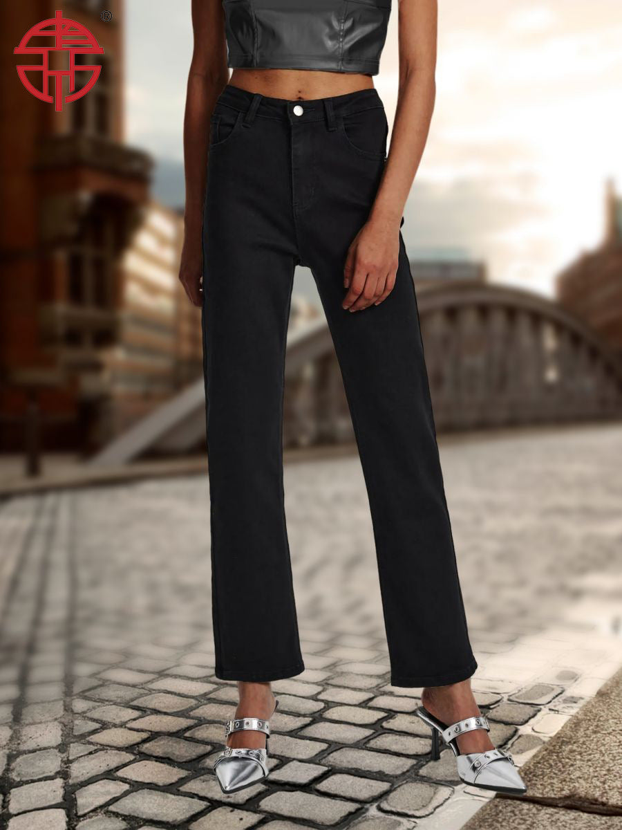 Damen Jeans mit Stretch und hoher Taille in Schwarz