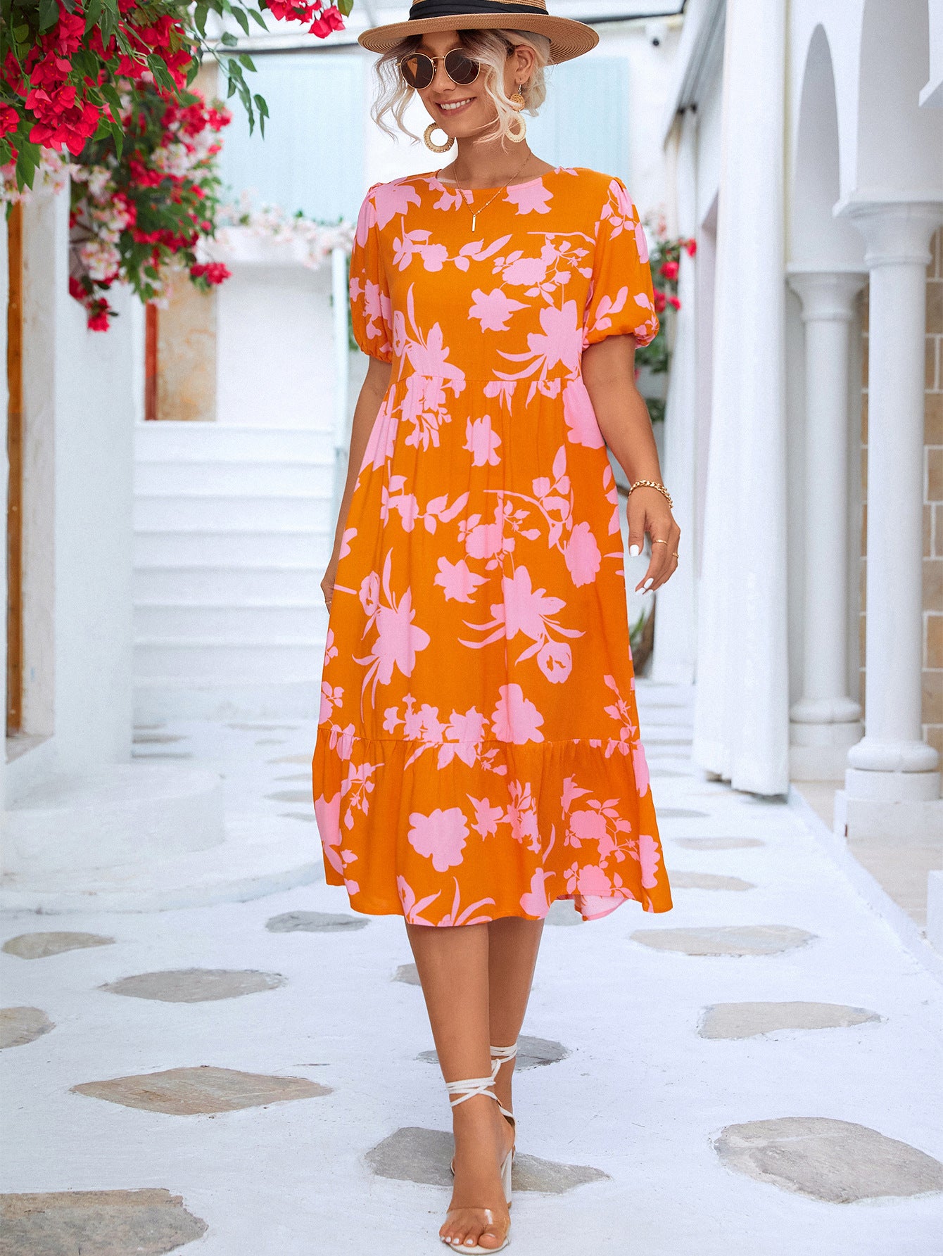 Kleid mit Puffärmeln und Print für Damen