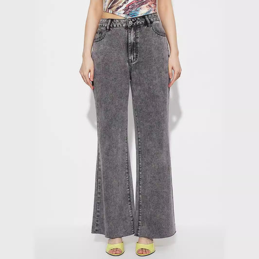 Pantalon en denim taille haute ample pour femme