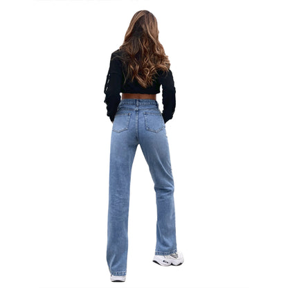 Pantalon en Denim taille haute pour femmes, vêtements décontractés assortis avec tout, printemps été