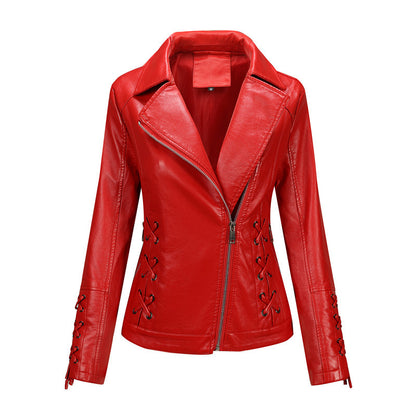 Women's Fashion Casual Solid Color Leather Coat