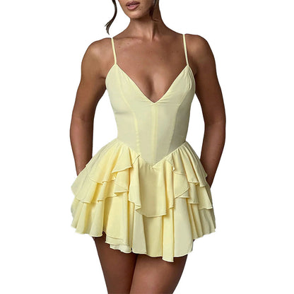 Women's Double-layer Swing Backless Slip Dress