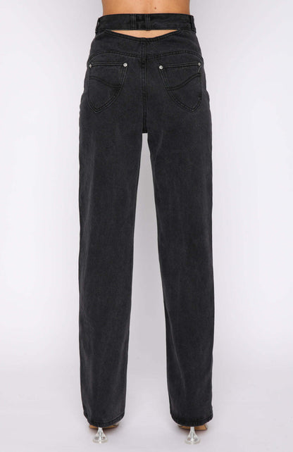 Spring Summer Street Hipster Ordinary Washed Solid Color Straight-Leg Denim Trousers