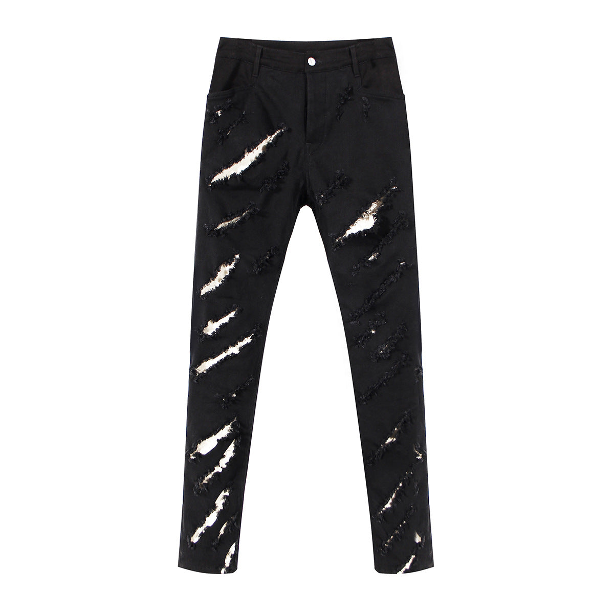 Jeans Goth foncé Double couche couleur contrastée déchirure bordure détruite pantalon fuselé délavé