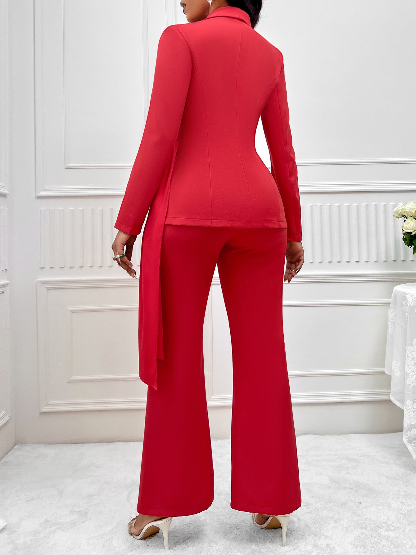 Autumn Winter Casual Sexy Suit Solid Color Slim Ribbon Suit Women