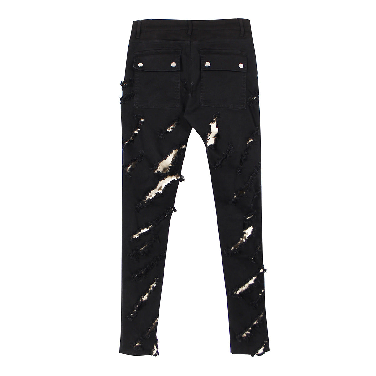 Jeans Goth foncé Double couche couleur contrastée déchirure bordure détruite pantalon fuselé délavé