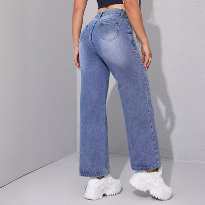 Jean droit pour femmes, pantalon taille haute, ample, assorti, coutures amincissantes, jambes droites, printemps été