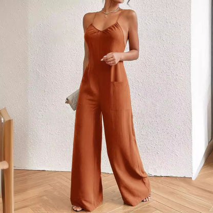 All Match Women Summer Sleeveless Strap Waist Tight One Piece Trousers