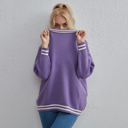 Damenbekleidung Einfarbig Rundhals Gestreift Alle Passenden Oberteile Einfacher Herbst Winter Pullover