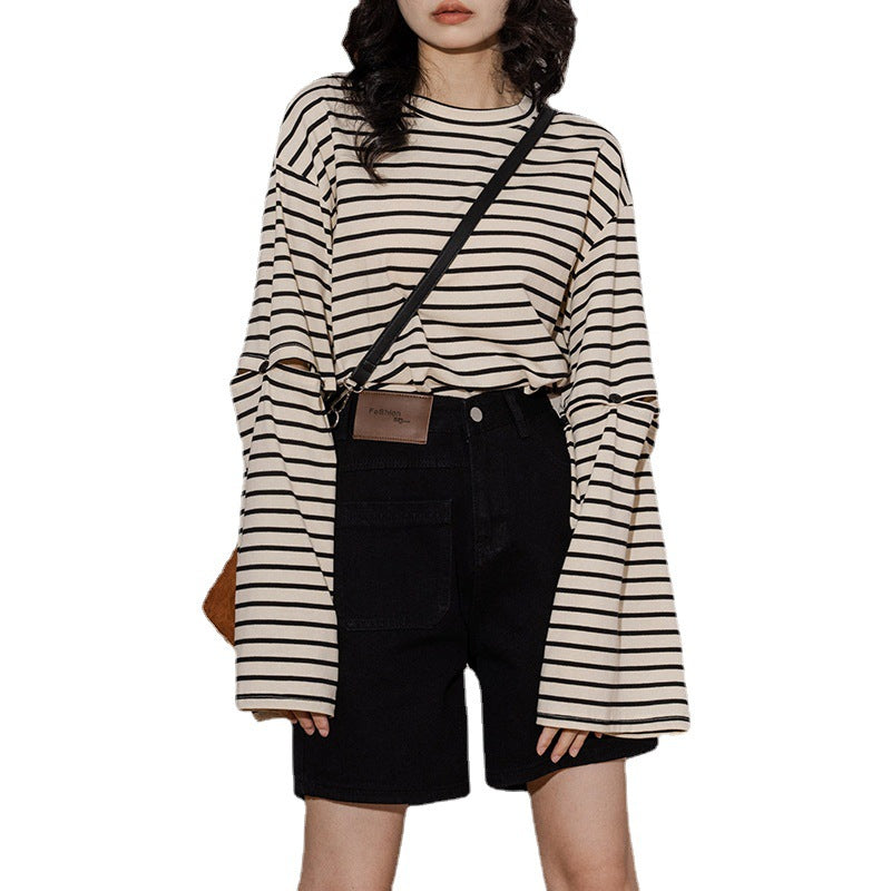 Design Sense Two-way Striped T-shirt Women