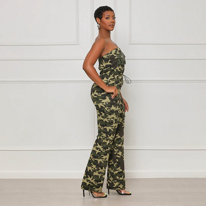 Combinaison de Camouflage Sexy pour femmes, haut tubulaire, épaules dénudées, taille élastique, fermeture éclair, boîte de nuit