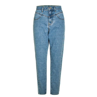 Damen Kleidung High Waist Slim Straight Washed Denim Hose Street Feet Damen Kleidung