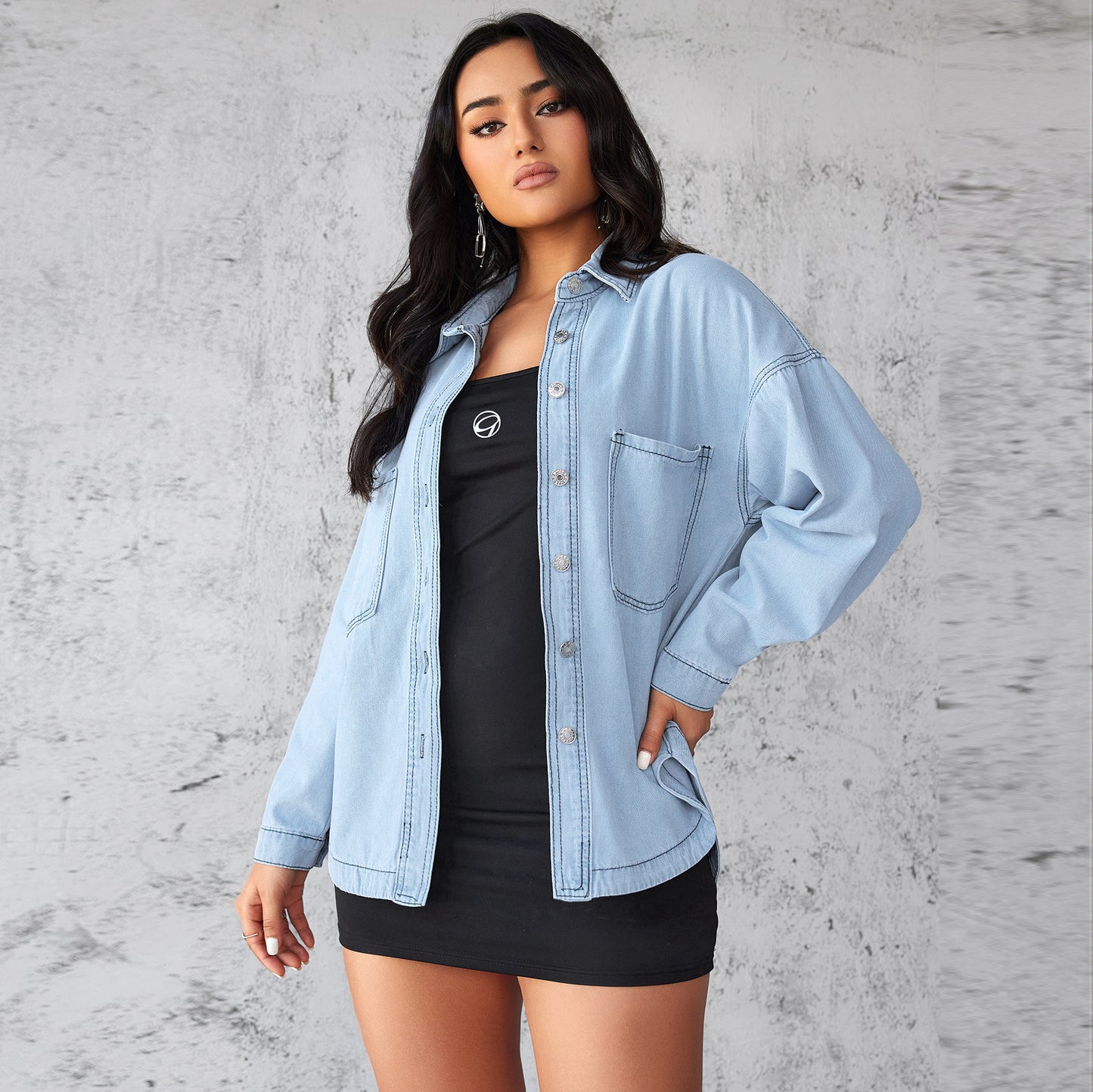 Frühling Herbst Elegante Frauen Langarm Kragen Casual Shirt Denim Mantel Hersteller