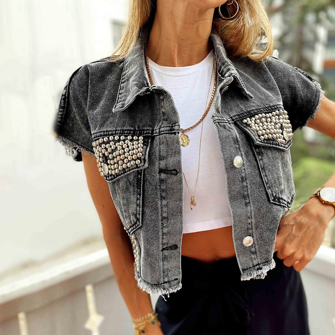 Trendy Cropped Outer Wear Denim Coat