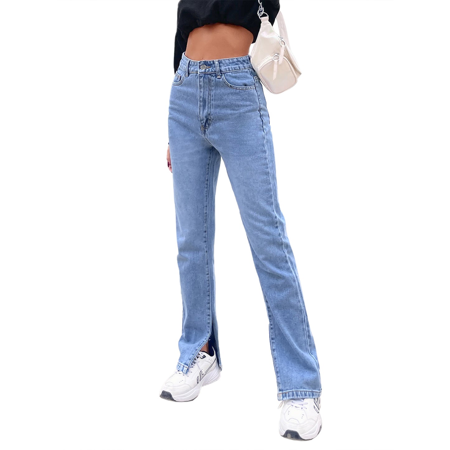 Pantalon en Denim taille haute pour femmes, vêtements décontractés assortis avec tout, printemps été