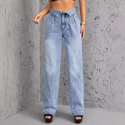 Pantalon en denim taille haute ample pour femme