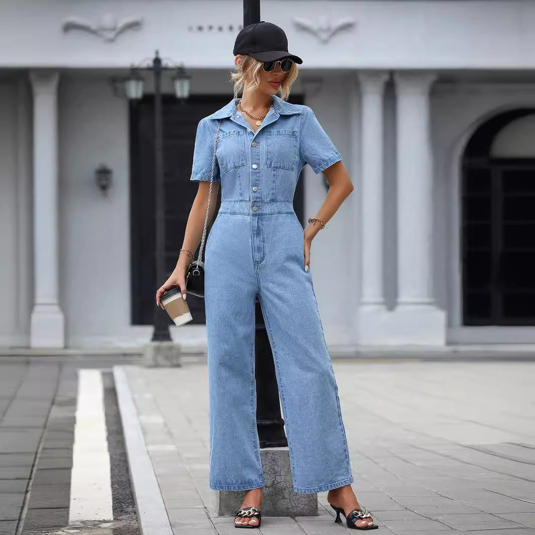 Women Clothing Casual Office Slim Fit Slimming One Piece Denim Trousers