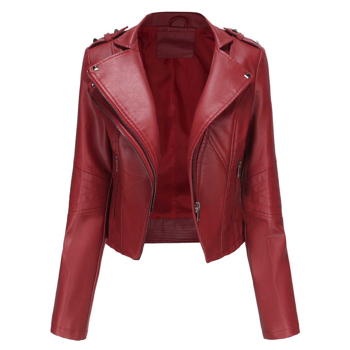 Women's Fashionable Fitted Long Sleeve Leather Coat