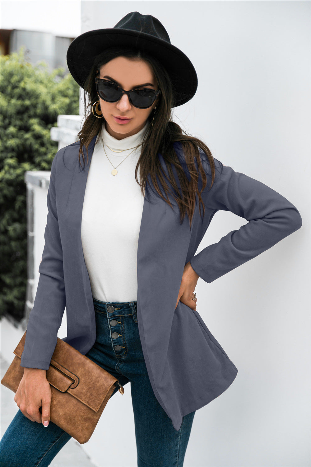 Blazer décontracté à col polo de couleur unie pour femme