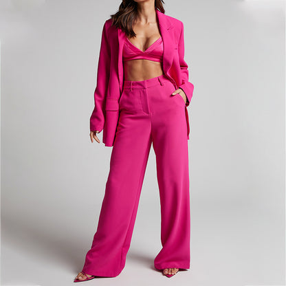 Loose Lapel Long Sleeves High Waist Wide Leg Suit