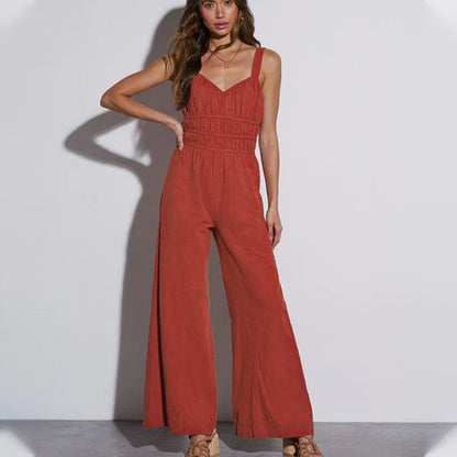 Summer Women Solid Color Holiday Jumpsuit