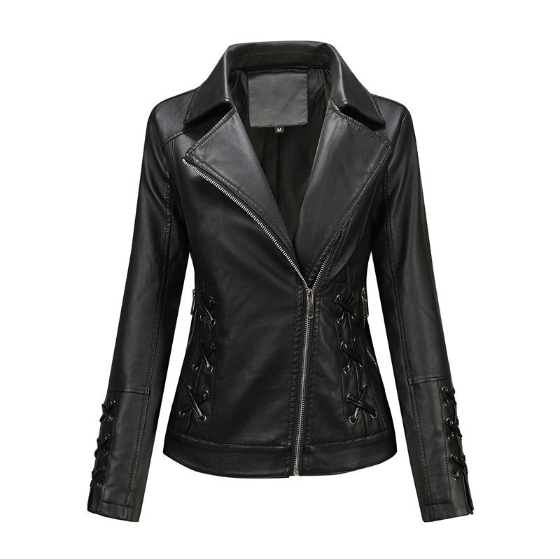 Women's Fashion Casual Solid Color Leather Coat