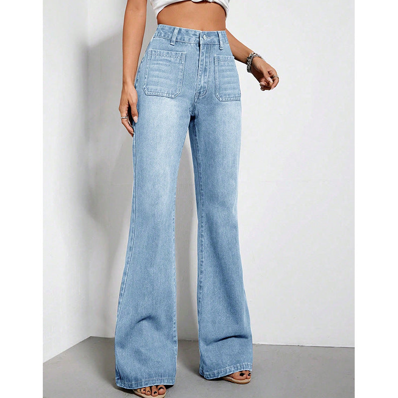 Pantalon en denim taille haute ample pour femme