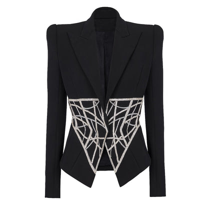 Frühling Herbst Schwere Industrie Perlen Diamant Taille Abnehmen High-End-Qualität Frauen Business Blazer Top