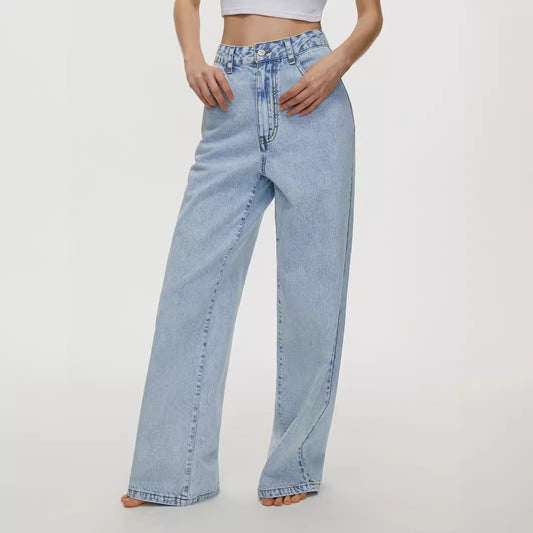 Pantalon en denim taille haute ample pour femme