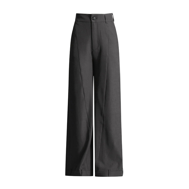 Pantalon à jambes droites gracieux assorti à tout, couleur unie, taille haute, jambes larges, décontracté pour femmes, été