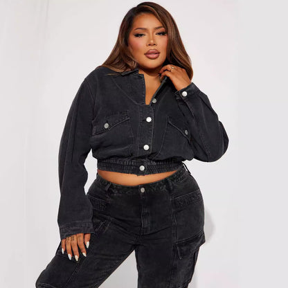 Manteau en jean à taille élastique pour femme