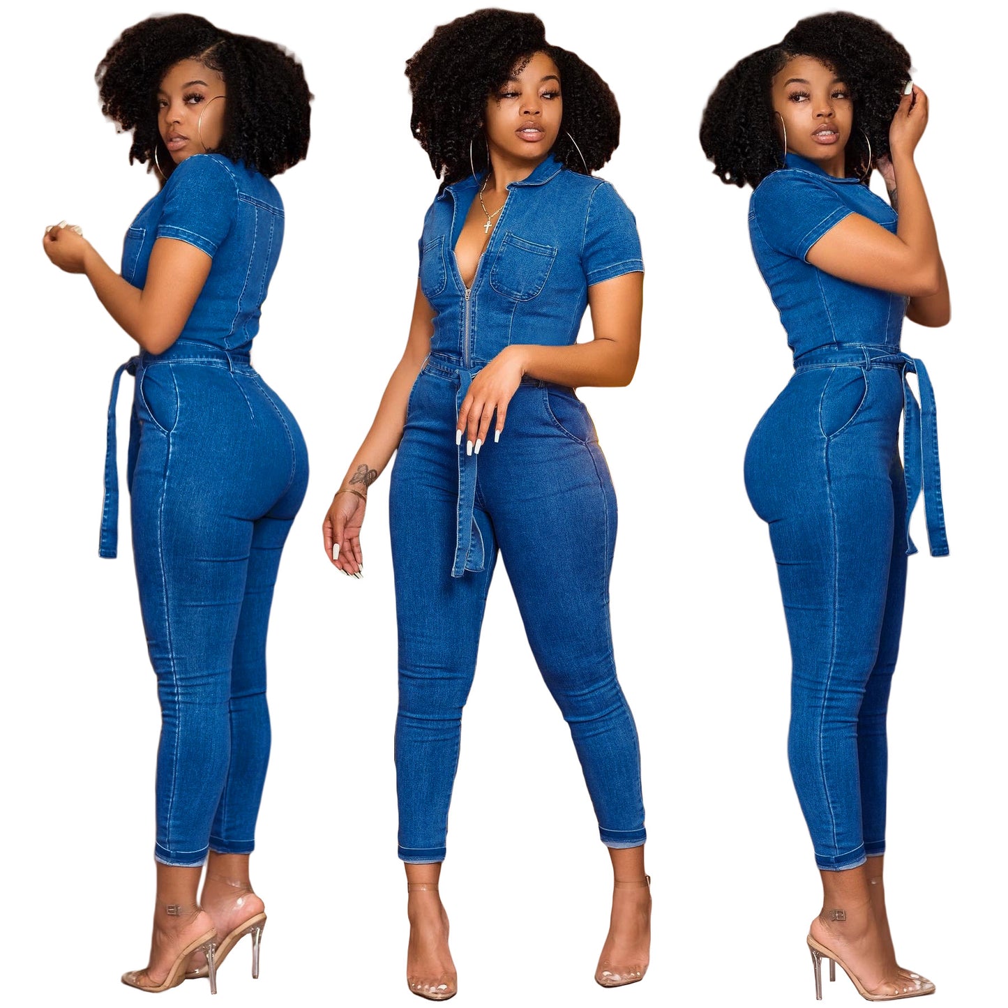 Women Clothing Internet Celebrity Same Sexy Denim Jumpsuit