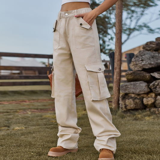 Salopette en jean taille élastique rétro pour femmes, pantalons décontractés