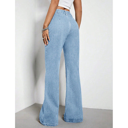 Pantalon en denim taille haute ample pour femme