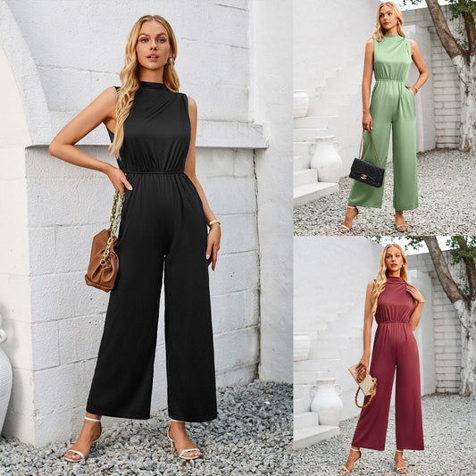 Einfarbiger, ausgehöhlter Jumpsuit für Damen