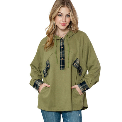 Autumn Pullover Hooded Long Sleeves Top Women Casual Pocket Multi Color Printed Women Sweater