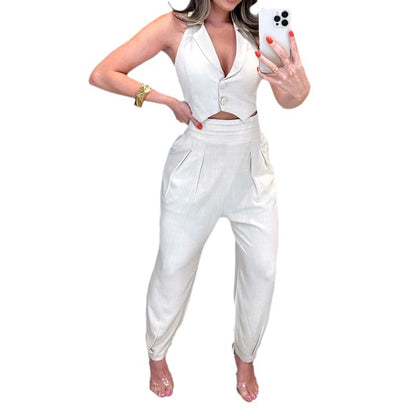 Fashion Casual Simple Sleeveless Vest Pants Suit